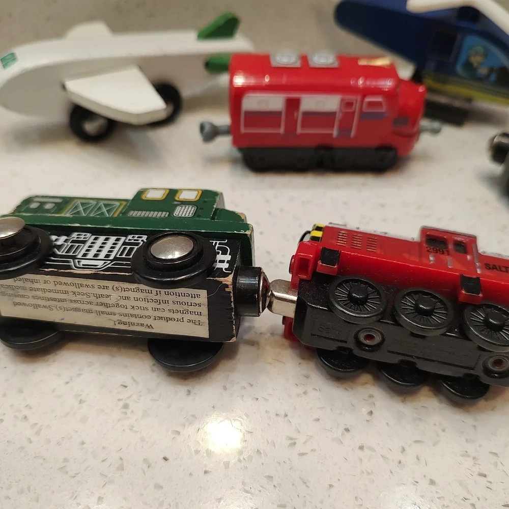 Wooden/Metal Train Vintage Mixed Lot 6 Vehicle Plane Helicopter Salty Wilson